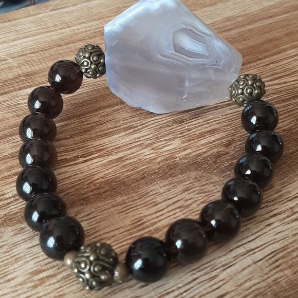 Agate & Smoky Quartz Beaded Stretch Bracelet - Picture 4 of 6